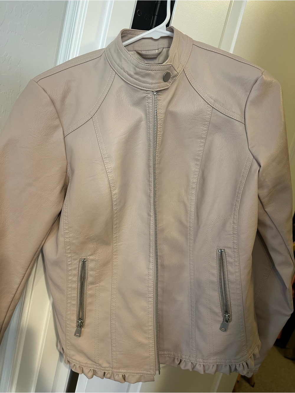Baccini Light Beige Leather Zip-Front Jacket